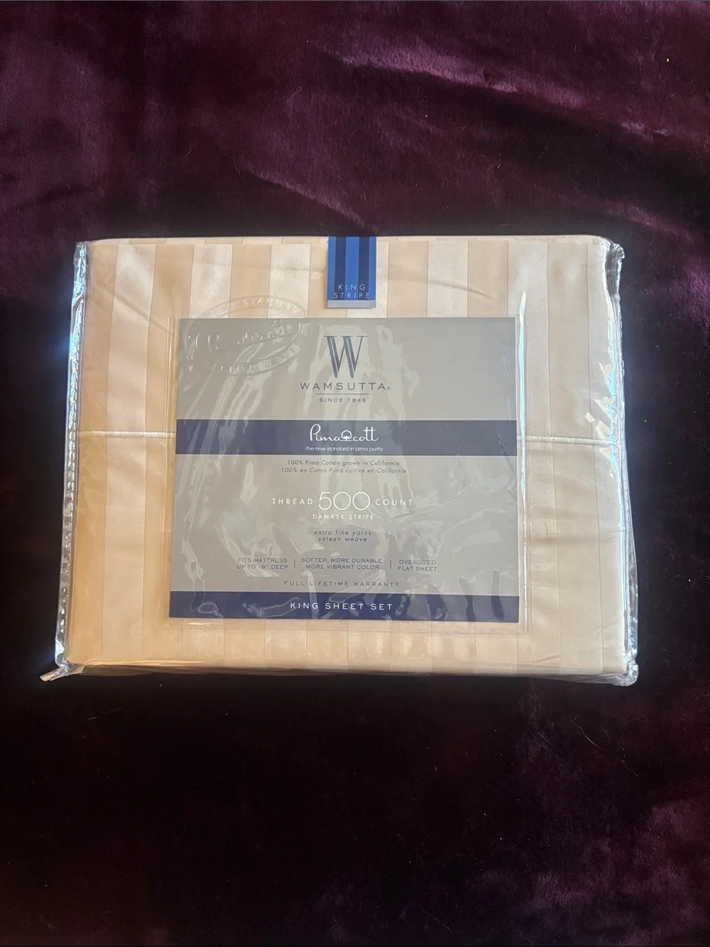 Wamsutta PimaCott 500-Thread King Sheet Set in Champagne Stripe